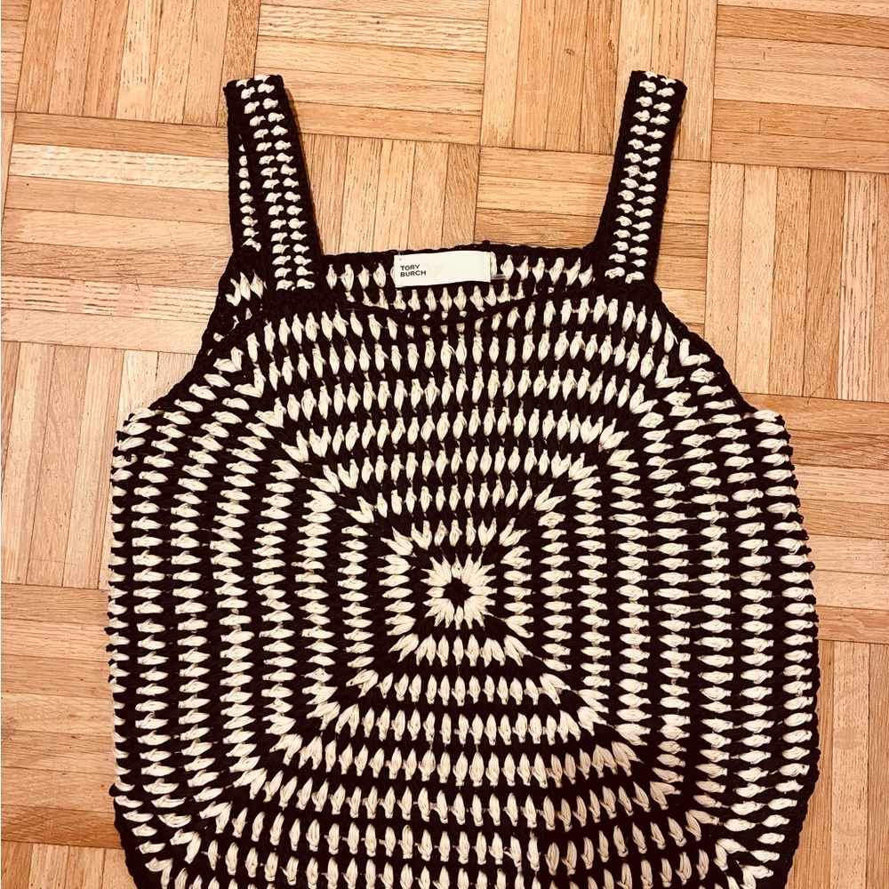Tory Burch Black and Cream Knit Tank Top